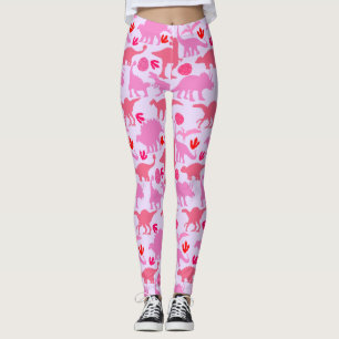 Legging Padrão de Dino Rosa L Fundo Roxo