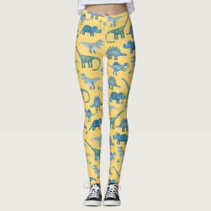 Legging Padrão de Dinossauro Gelado em Amarelo