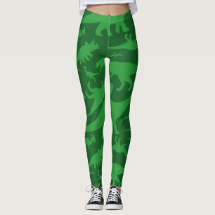 Legging Padrão de Dinossauro Verde