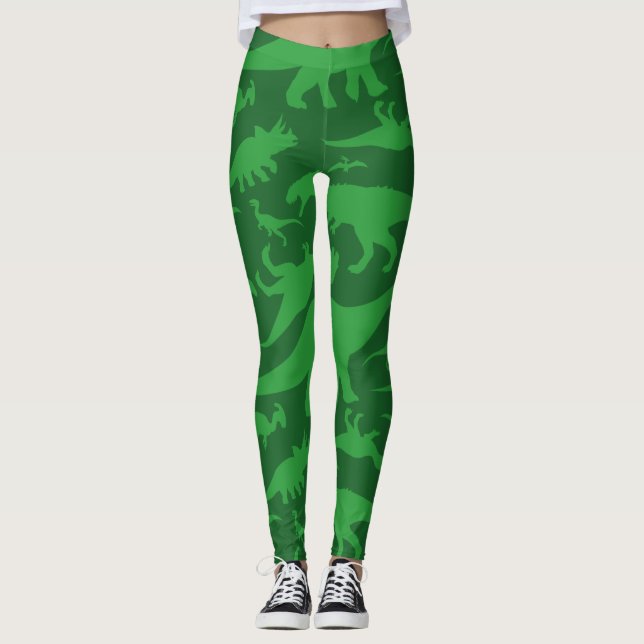 Legging Padrão de Dinossauro Verde (Frente)