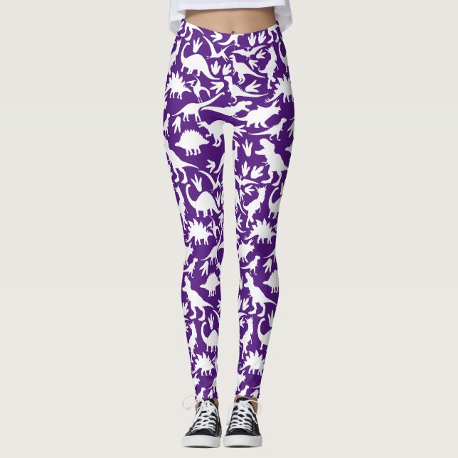 Legging Padrão de dinossauros 01 w. Roxo BG (Frente)