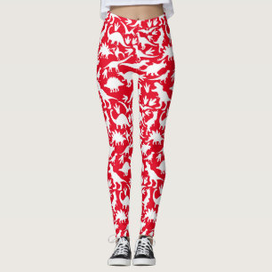 Legging Padrão de dinossauros 01 w. Vermelho BG