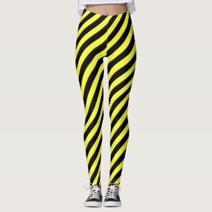 Legging Padrão de distribuição diagonal preto e amarelo