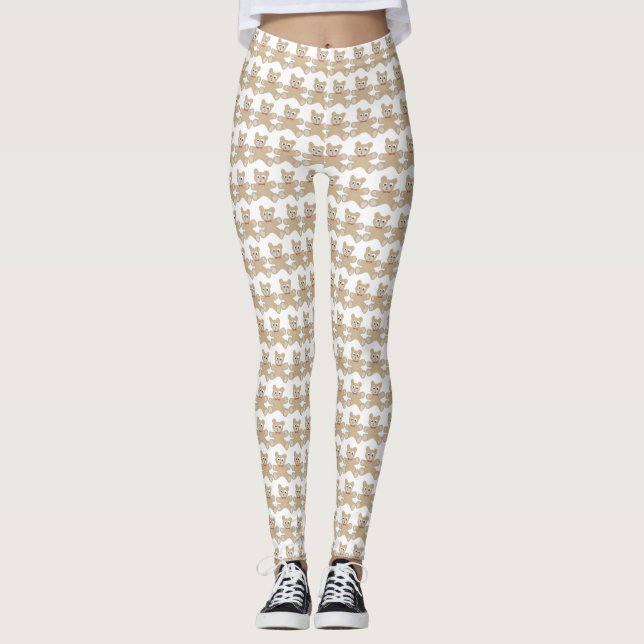 Legging Padrão de diversão Branca do Urso Teddy (Frente)