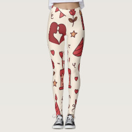Legging Padrão de Doodle de Celebração Romântica