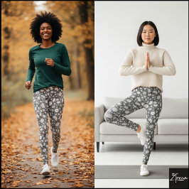 Legging Padrão de Doodle Orgânico de Feijão Seixo Monocrom