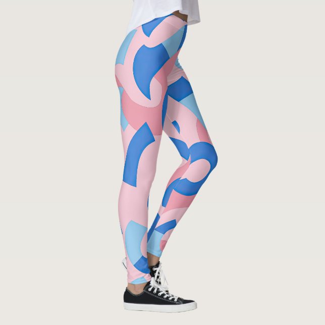 Legging Padrão de Doodle Rosa e Azul (Direita)