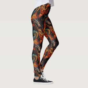 Legging Padrão de Dragão de Fogo Mitológico