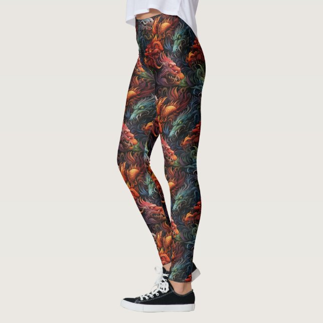 Legging Padrão de Dragões Multicoloridos (Esquerda)