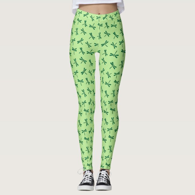 Legging Padrão de Dragonfly Japonês, Verde-claro-jade (Frente)