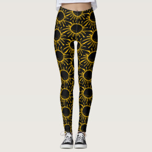 Legging Padrão de eclipse solar abstrato moderno em preto