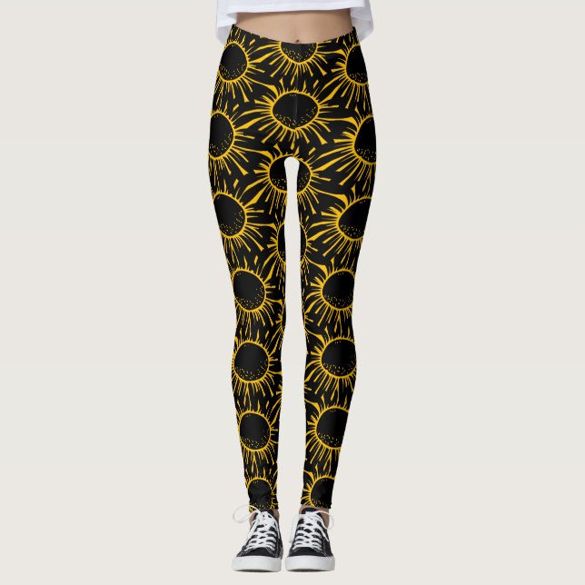 Legging Padrão de eclipse solar abstrato moderno em preto  (Frente)