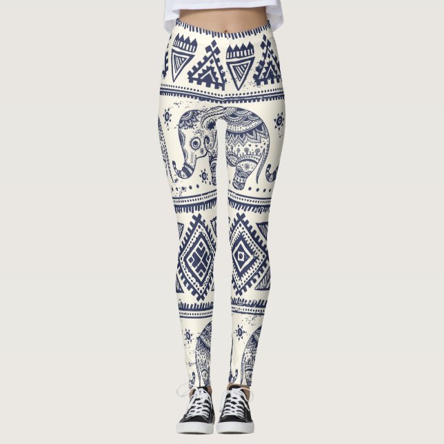 Legging Padrão de Elefante Aztec Tribal (Frente)