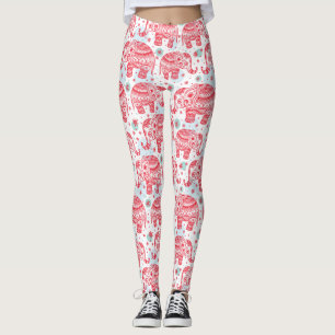 Legging Padrão de Elefante Étnico Vermelho