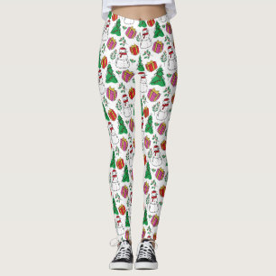 Legging Padrão de Elementos de Natal Desenhados à Mão