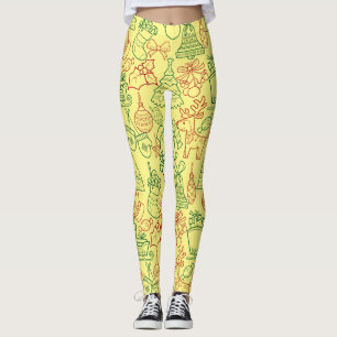 Legging Padrão de enfeites de natal 02 L Amarelo BG