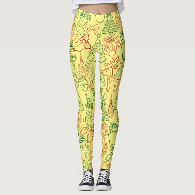 Legging Padrão de enfeites de natal 02 L Amarelo BG (Frente)