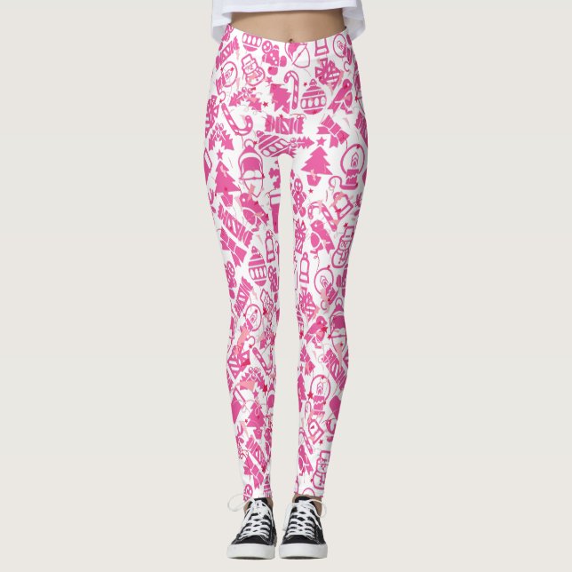 Legging Padrão de enfeites de natal.rosa.07 (Frente)