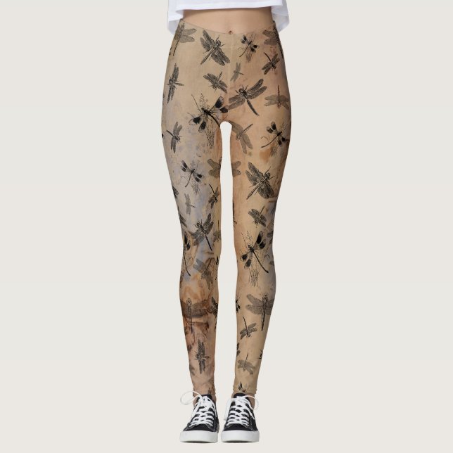 Legging Padrão De Entomologia Com Insetos Vintage (Frente)