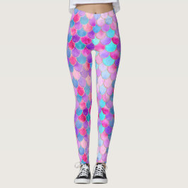 Legging Padrão de escala de Sereia Rosa, Roxo e Aqua