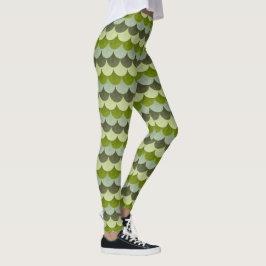 Legging Padrão de Escama de Dragão Escalonado Verde