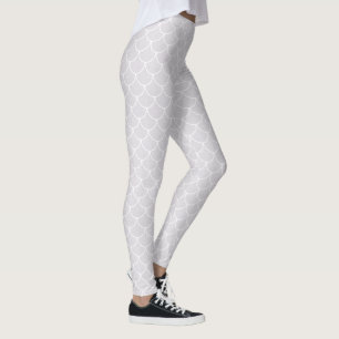Legging Padrão de Escama de Sereia com Recorte Branco