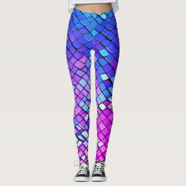Legging Padrão de escamas de cauda de sereia roxo legal e