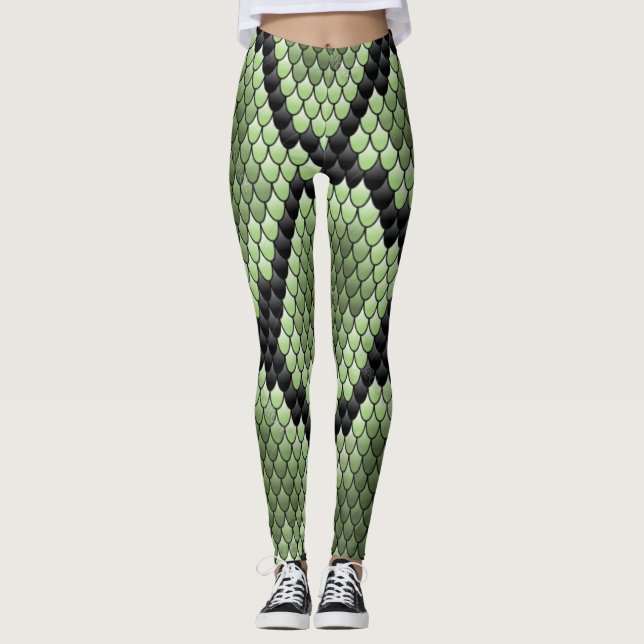 Legging Padrão de Escamas de Cobra Verde Gráfico de Textur (Frente)