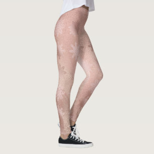 Legging Padrão de escamas de neve de rosa de cobre elegan