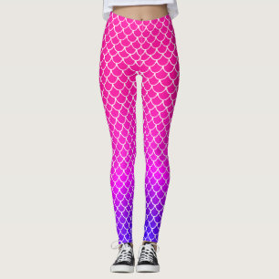 Legging Padrão de Escamas de Sereia Rosa Roxo Abstrato Fem