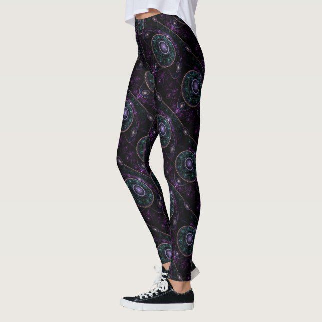 Legging Padrão de Esfera Mágica do Brilho Roxo Preto (Esquerda)