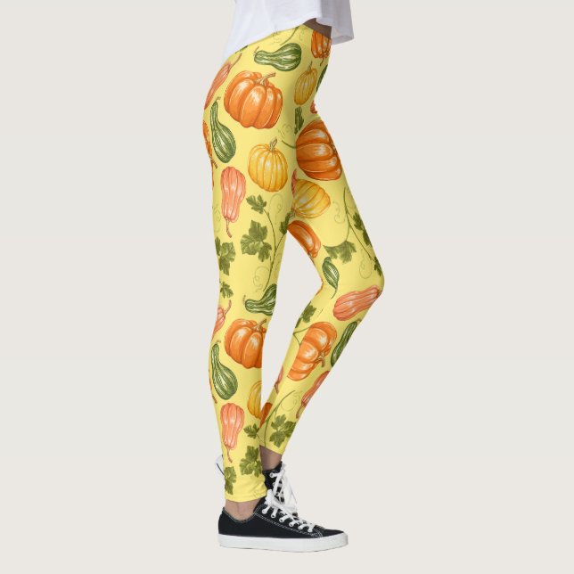 Legging Padrão de Esmagamento por Aquarela, Abóbora e Folh (Direita)
