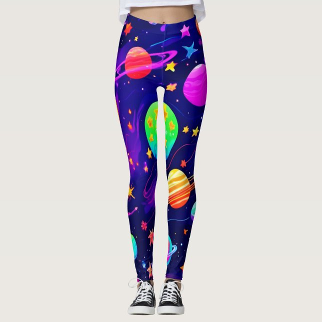 Legging Padrão de espaço colorido (Frente)