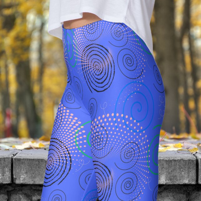 Legging Padrão de espirais hipnóticos azul de tendência (Hypnotic Swirls on Neon Blue)