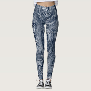 Legging Padrão de espiral abstrato azul e branco