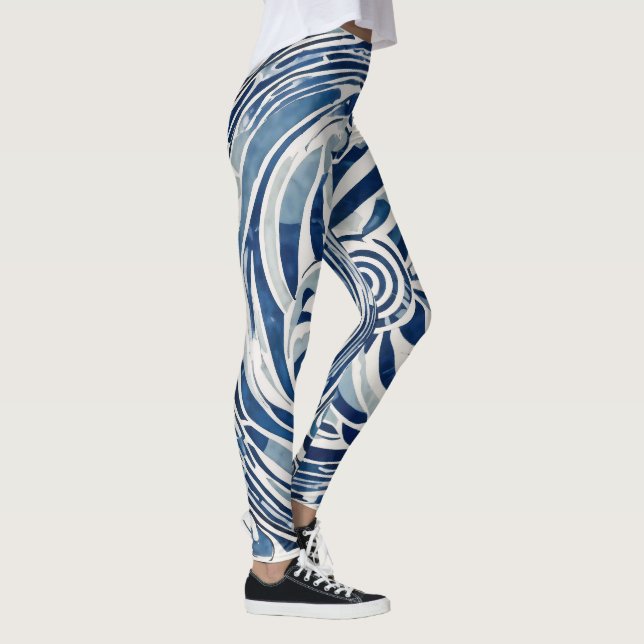 Legging Padrão de espiral branco azul 02 (Direita)