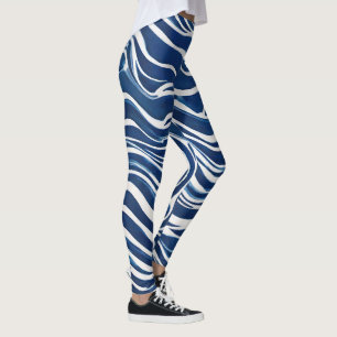 Legging Padrão de espiral branco azul 06