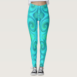 Legging Padrão de espiral de Arte Líquida de Abstrato Azul