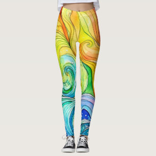 Legging Padrão de espiral do arco-íris