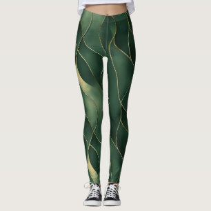 Legging Padrão de espiral Dourada e verde elegante