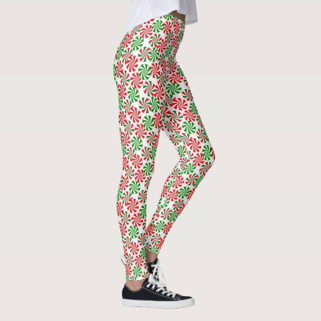 Legging Padrão de espiral vermelho branco e verde de menta (Direita)