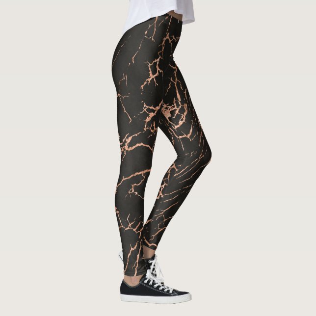 Legging Padrão de estalos de mármore preto e Rosa Dourado (Direita)