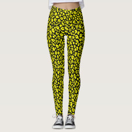 Legging Padrão de Estampa de Leopardo Preto Amarelo Selvag