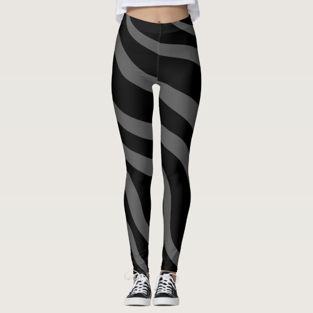 Legging Padrão de estampa de zebra animal preto e cinza (Frente)