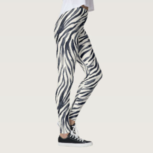 Legging Padrão de Estampa de Zebra Preto e Branco