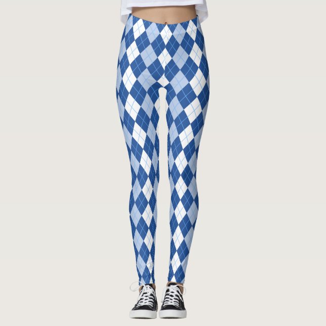 Legging Padrão de Estilo Azul e Branco sem costura (Frente)