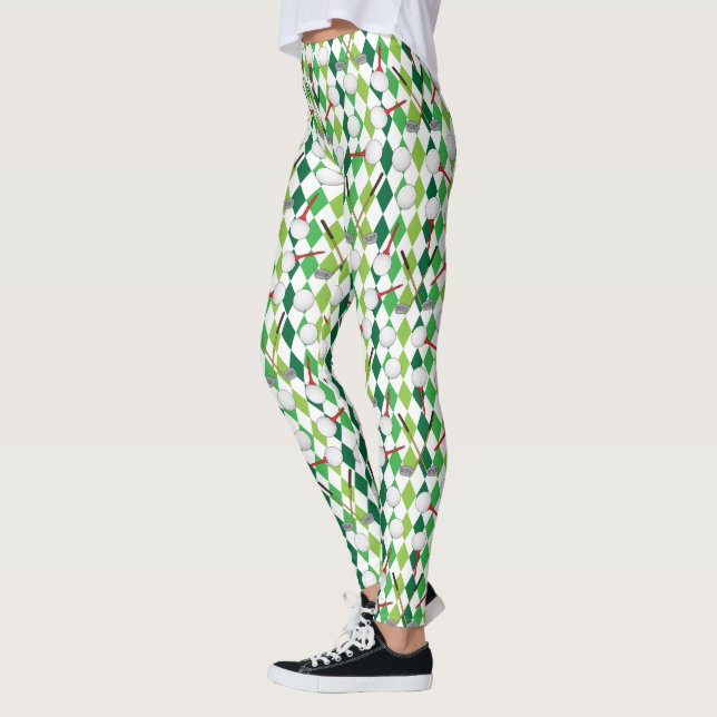 Legging Padrão de Estilo Branco Verde Golf (Esquerda)