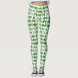 Legging Padrão de Estilo Branco Verde Golf