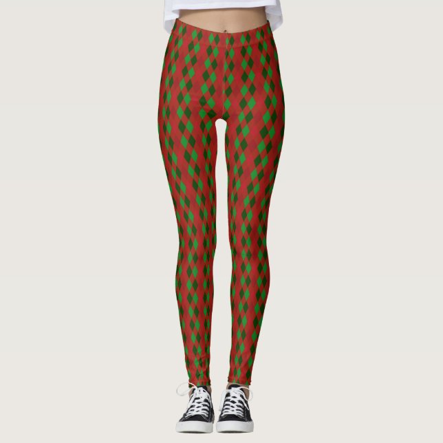 Legging Padrão de Estilo Vermelho e Verde Natal (Frente)