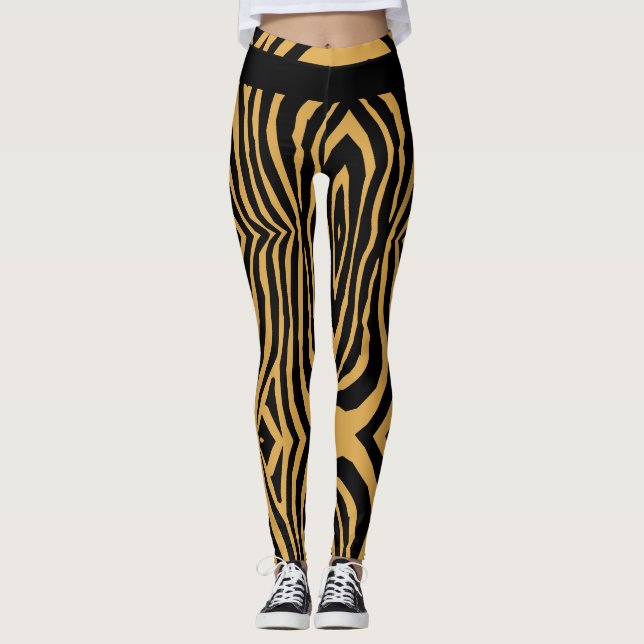 LEGGING PADRÃO DE ESTIRPE DE IMPRESSÃO ANIMAL DOURADO E PR (Frente)